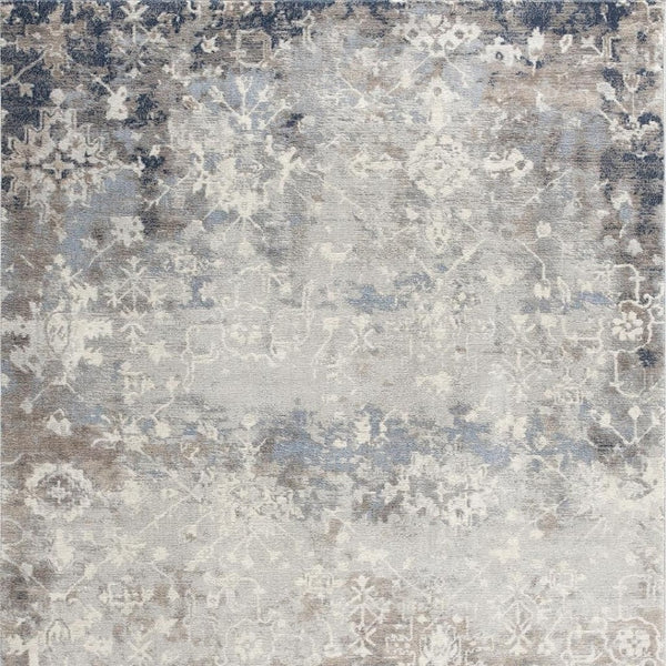 HomeRoots 2' Navy and Beige Distressed Vines Runner Rug - Timeless Floral Design for Hallways and Entryways 5' x 8' 390181