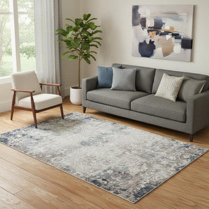 HomeRoots 2' Navy and Beige Distressed Vines Runner Rug - Timeless Floral Design for Hallways and Entryways 5' x 8' 390181