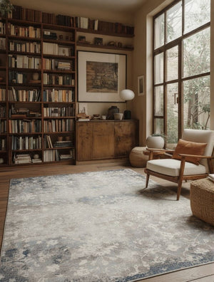 HomeRoots 2' Navy and Beige Distressed Vines Runner Rug - Timeless Floral Design for Hallways and Entryways 8' x 11' 390182