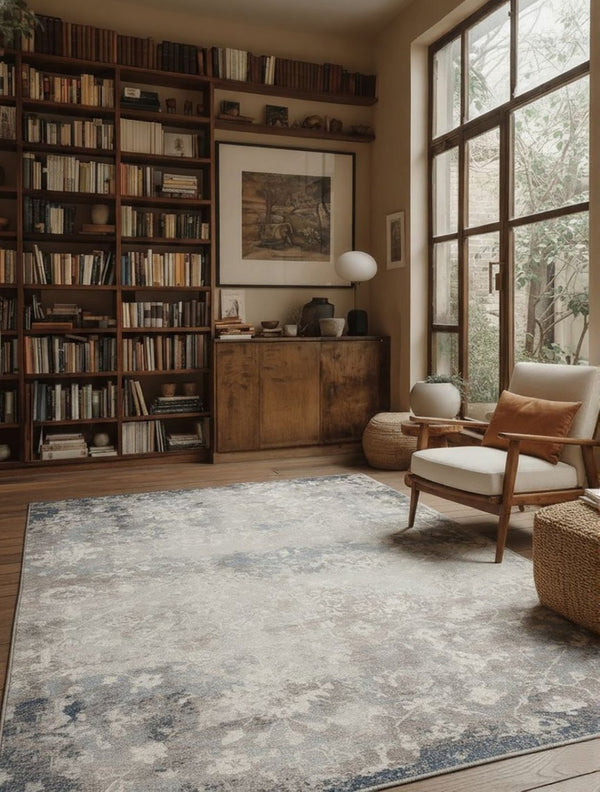 HomeRoots 2' Navy and Beige Distressed Vines Runner Rug - Timeless Floral Design for Hallways and Entryways 8' x 11' 390182
