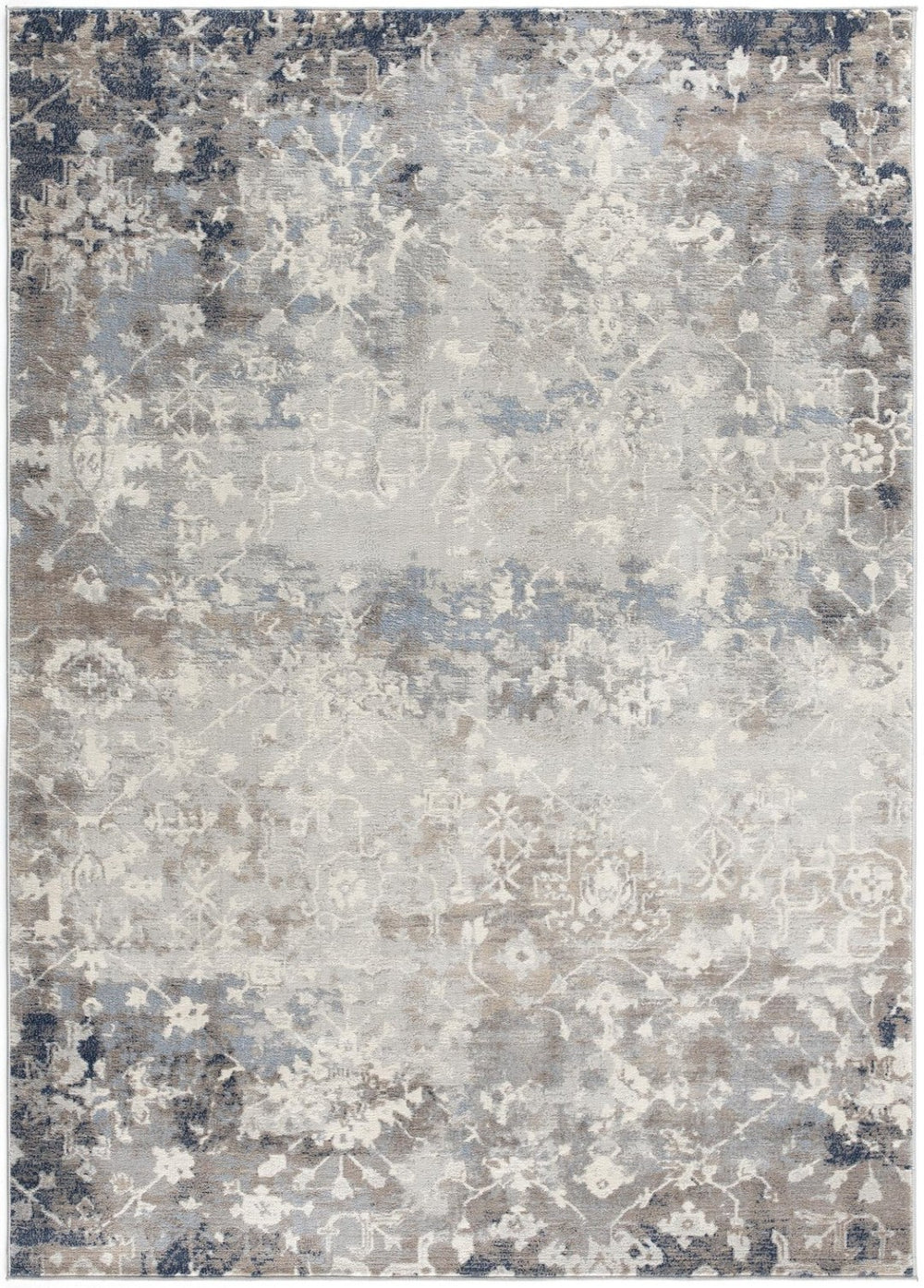HomeRoots 2' Navy and Beige Distressed Vines Runner Rug - Timeless Floral Design for Hallways and Entryways 8' x 11' 390182