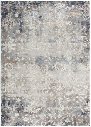HomeRoots 2' Navy and Beige Distressed Vines Runner Rug - Timeless Floral Design for Hallways and Entryways 8' x 11' 390182