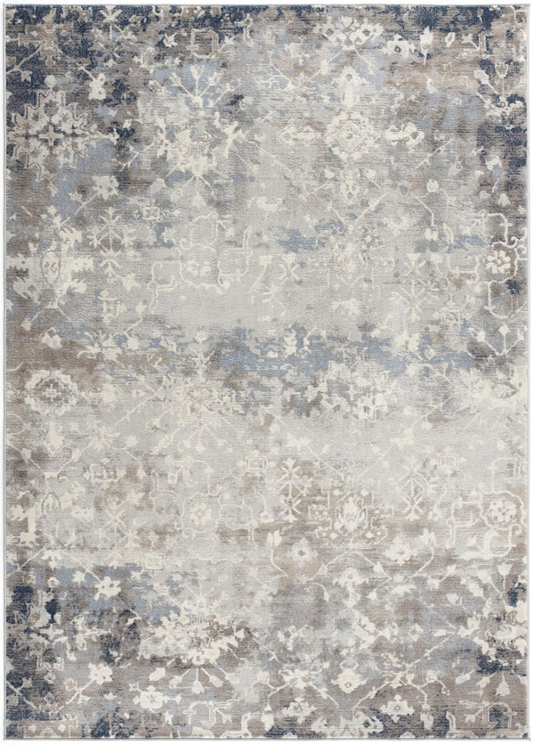 HomeRoots 2' Navy and Beige Distressed Vines Runner Rug - Timeless Floral Design for Hallways and Entryways 8' x 11' 390182