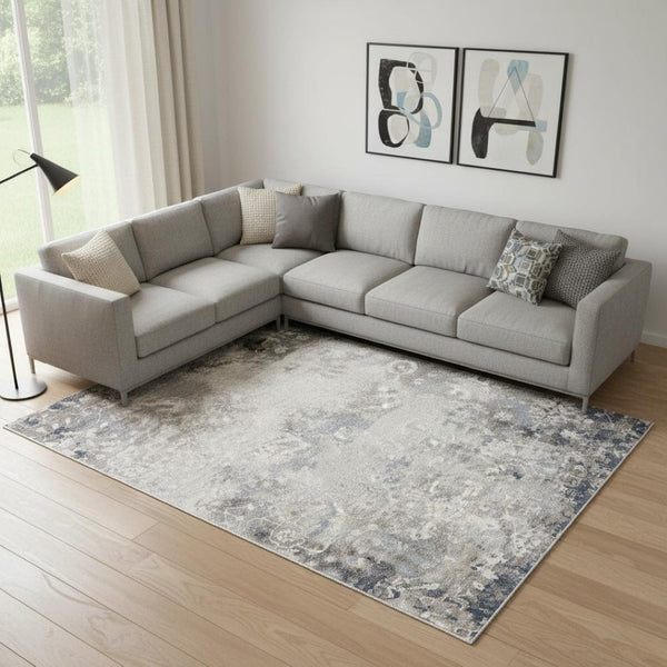 HomeRoots 2' Navy and Beige Distressed Vines Runner Rug - Timeless Floral Design for Hallways and Entryways 8' x 11' 390182