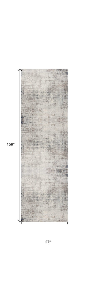 HomeRoots 13' Blue and Ivory Abstract Runner Rug - Durable, Stain-Resistant Design Perfect for High-Traffic Areas 2' x 13' 390185