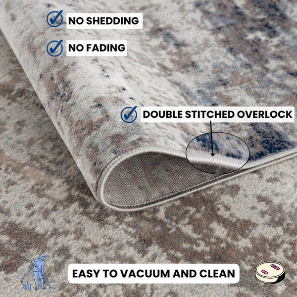 HomeRoots 13' Blue and Ivory Abstract Runner Rug - Durable, Stain-Resistant Design Perfect for High-Traffic Areas 2' x 15' 390186
