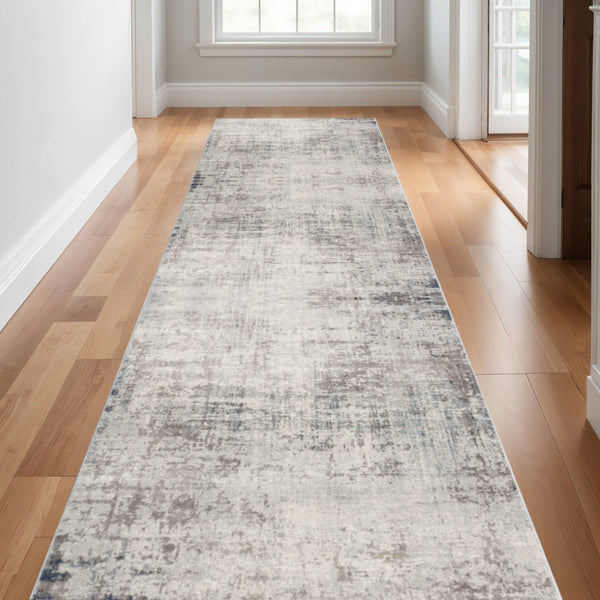 HomeRoots 13' Blue and Ivory Abstract Runner Rug - Durable, Stain-Resistant Design Perfect for High-Traffic Areas 2'x 20' 390188