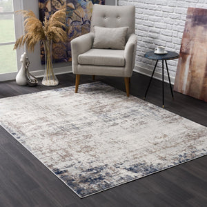 HomeRoots 13' Blue and Ivory Abstract Runner Rug - Durable, Stain-Resistant Design Perfect for High-Traffic Areas 5' x 8' 390195