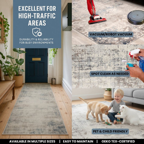 HomeRoots 13' Blue and Ivory Abstract Runner Rug - Durable, Stain-Resistant Design Perfect for High-Traffic Areas 5' x 8' 390195