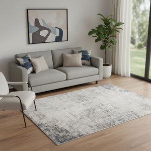 HomeRoots 13' Blue and Ivory Abstract Runner Rug - Durable, Stain-Resistant Design Perfect for High-Traffic Areas 5' x 8' 390195