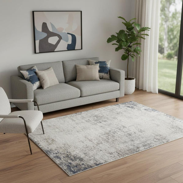 HomeRoots 13' Blue and Ivory Abstract Runner Rug - Durable, Stain-Resistant Design Perfect for High-Traffic Areas 5' x 8' 390195