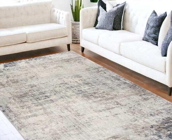 HomeRoots 13' Blue and Ivory Abstract Runner Rug - Durable, Stain-Resistant Design Perfect for High-Traffic Areas 8' x 11' 390196