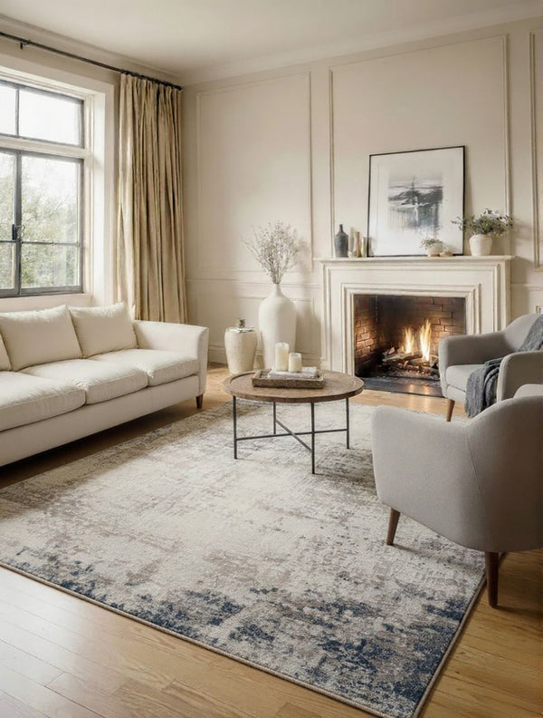 HomeRoots 13' Blue and Ivory Abstract Runner Rug - Durable, Stain-Resistant Design Perfect for High-Traffic Areas 8' x 11' 390196