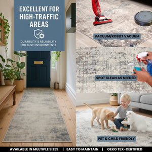 HomeRoots 13' Blue and Ivory Abstract Runner Rug - Durable, Stain-Resistant Design Perfect for High-Traffic Areas 8' x 11' 390196