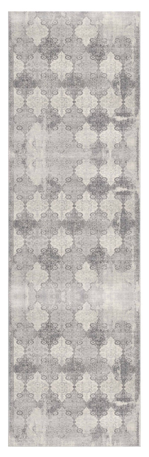 HomeRoots 2' Gray Distressed Trellis Pattern Runner Rug - Stylish, Durable, and Easy to Maintain for Any Space 2' x 13' 390199