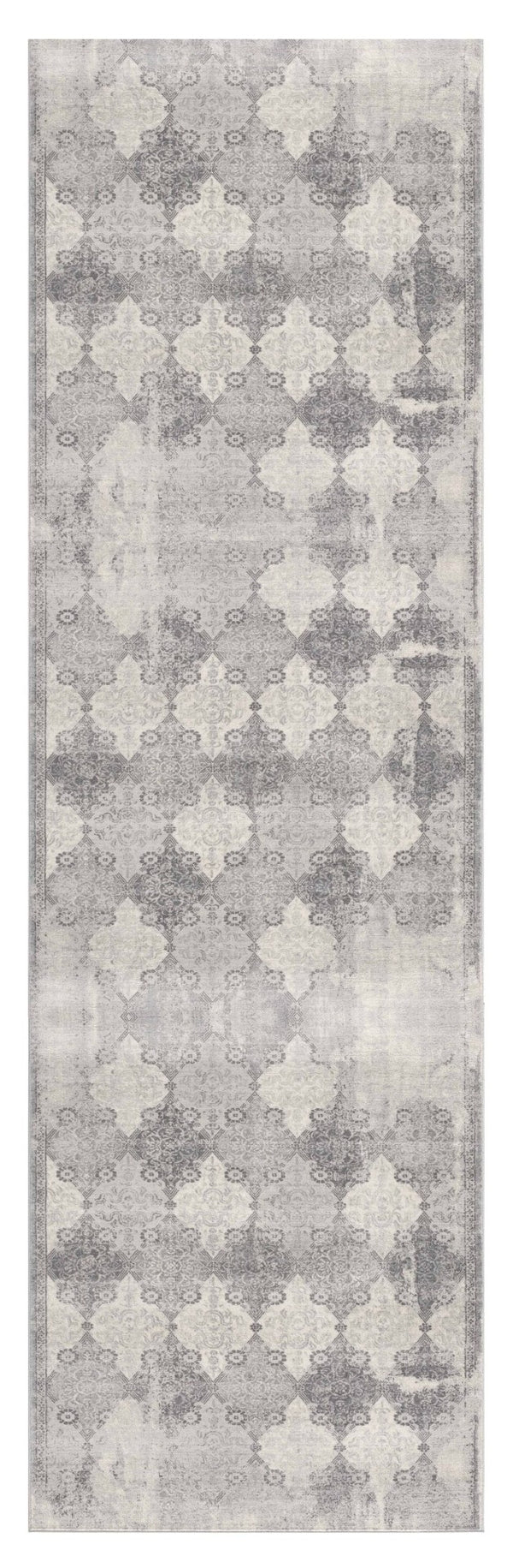 HomeRoots 2' Gray Distressed Trellis Pattern Runner Rug - Stylish, Durable, and Easy to Maintain for Any Space 2' x 13' 390199
