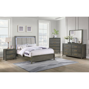English Elm Herndon Grey 2-Drawer Nightstand with USB Port, Brass Accents & Wood Grain Finish for Modern Bedrooms B062P299925