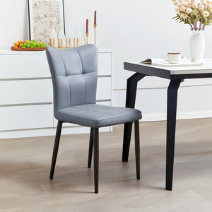 English Elm Set of 2 Dining Chairs with Thick Cushions and PU Leather Upholstery — Modern Sturdy Iron Frames for Home & Restaurant Seating Black,Light Gray N842P300566E