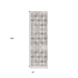 HomeRoots 2' Gray Distressed Trellis Pattern Runner Rug - Stylish, Durable, and Easy to Maintain for Any Space 2' x 15' 390200