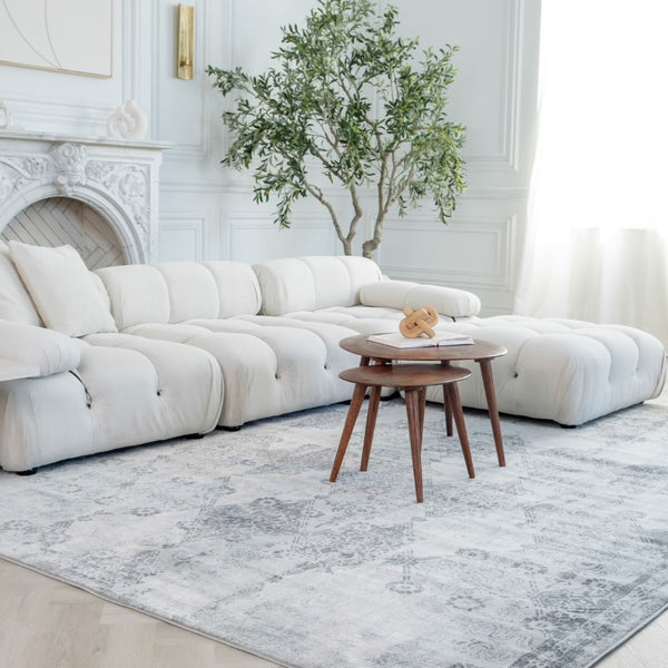 HomeRoots 2' Gray Distressed Trellis Pattern Runner Rug - Stylish, Durable, and Easy to Maintain for Any Space 5' x 8' 390209