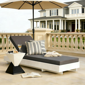 English Elm Modern Acacia Wood Outdoor Chaise Lounge Slatted Reclining Poolside Sun Chair Dark Grey,White N770P281696W_65429.00CUSHDGRY