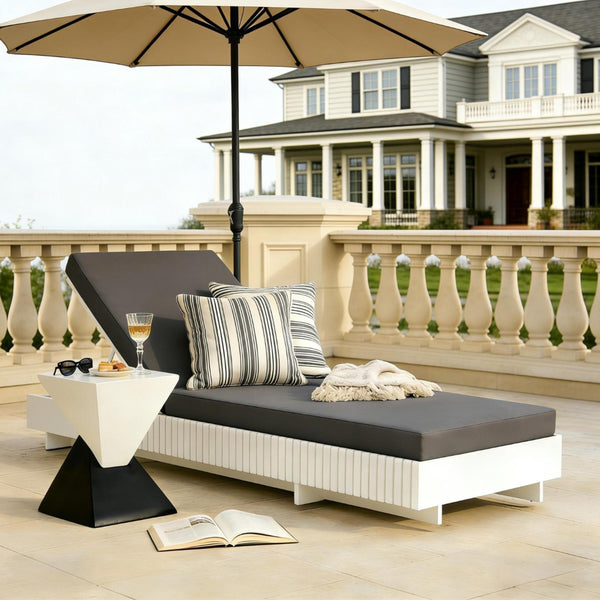 English Elm Modern Acacia Wood Outdoor Chaise Lounge Slatted Reclining Poolside Sun Chair Dark Grey,White N770P281696W_65429.00CUSHDGRY