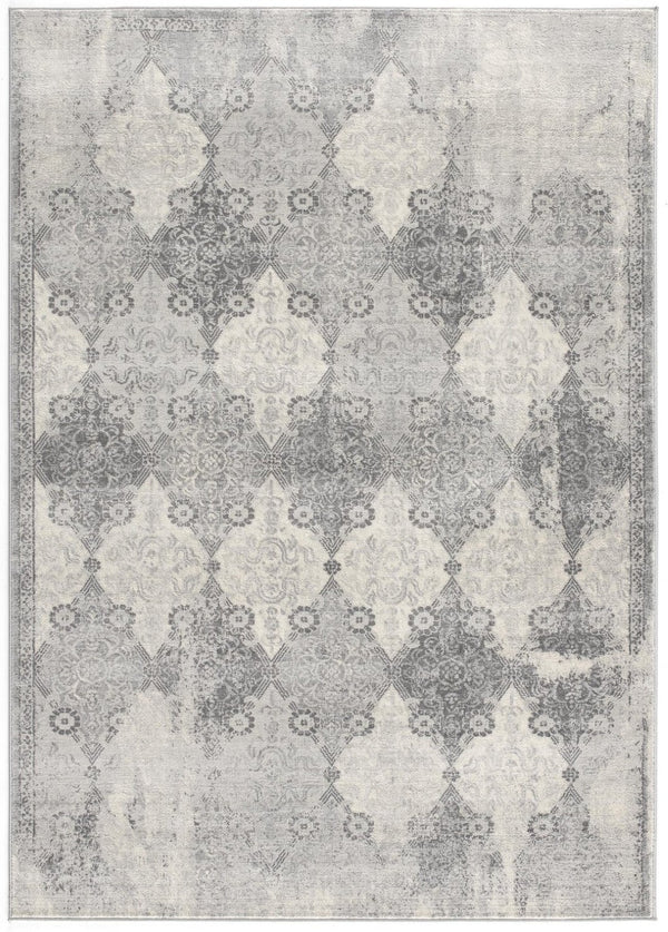 HomeRoots 2' Gray Distressed Trellis Pattern Runner Rug - Stylish, Durable, and Easy to Maintain for Any Space 8' x 11' 390210