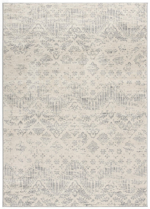 HomeRoots 5' Elegant Ivory Distressed Ikat Area Rug - Soft, Durable, and Versatile for Modern or Traditional Spaces 8' x 11' 390224