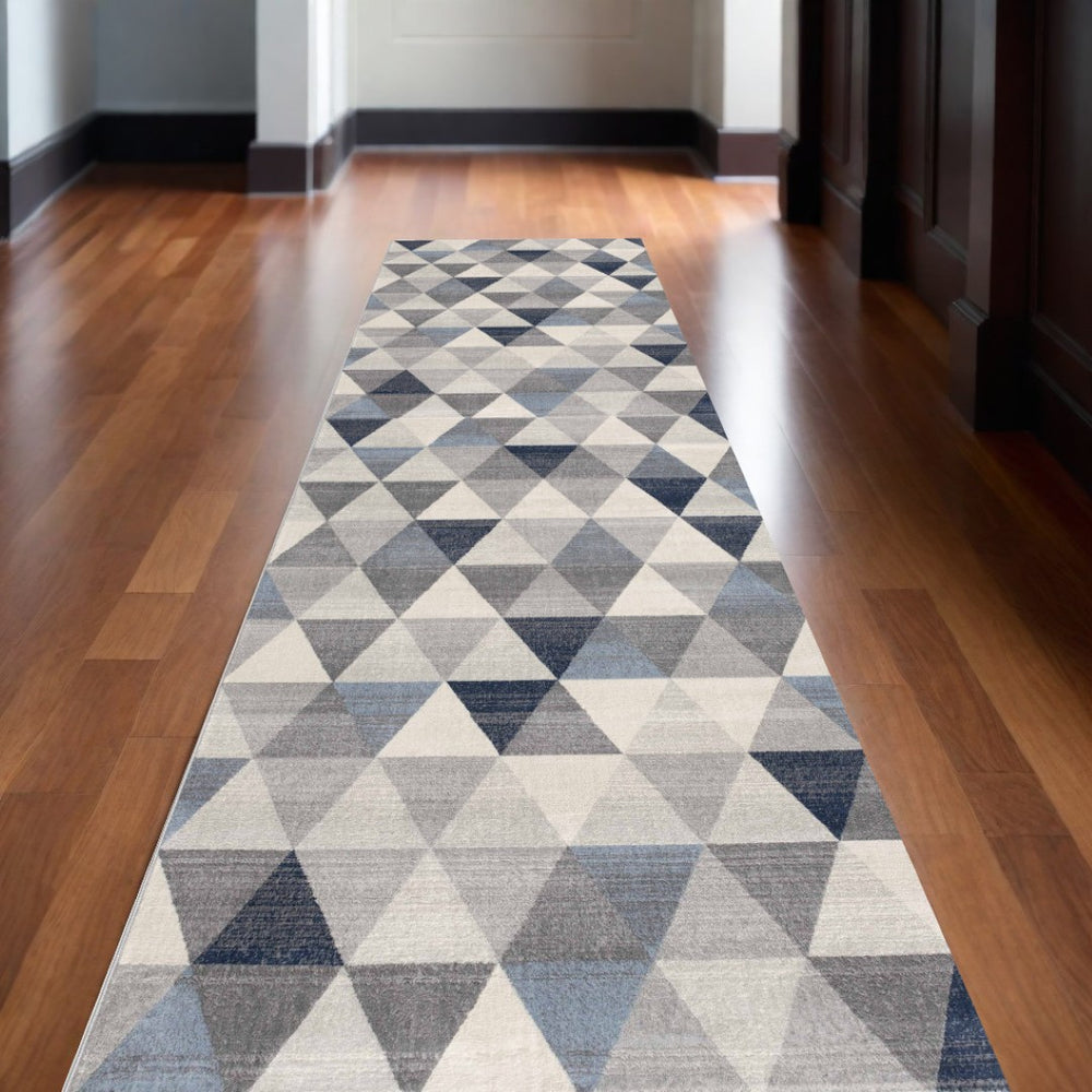 HomeRoots 2' Modern Navy Blue Geometric Diamond Runner Rug - Durable, Soft, and Stylish for Entryways 2' x 13' 390227