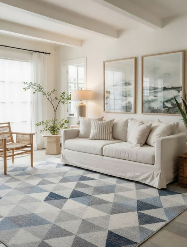 HomeRoots 2' Modern Navy Blue Geometric Diamond Runner Rug - Durable, Soft, and Stylish for Entryways 5' x 8' 390237
