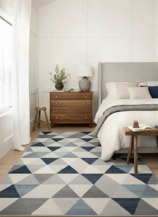 HomeRoots 2' Modern Navy Blue Geometric Diamond Runner Rug - Durable, Soft, and Stylish for Entryways 5' x 8' 390237