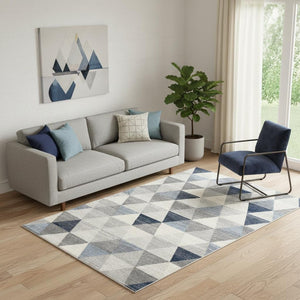 HomeRoots 2' Modern Navy Blue Geometric Diamond Runner Rug - Durable, Soft, and Stylish for Entryways 5' x 8' 390237