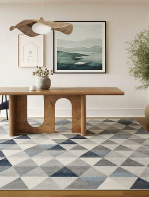 HomeRoots 2' Modern Navy Blue Geometric Diamond Runner Rug - Durable, Soft, and Stylish for Entryways 5' x 8' 390237