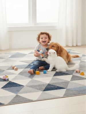 HomeRoots 2' Modern Navy Blue Geometric Diamond Runner Rug - Durable, Soft, and Stylish for Entryways 5' x 8' 390237