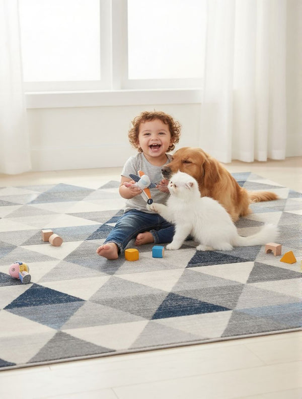 HomeRoots 2' Modern Navy Blue Geometric Diamond Runner Rug - Durable, Soft, and Stylish for Entryways 5' x 8' 390237