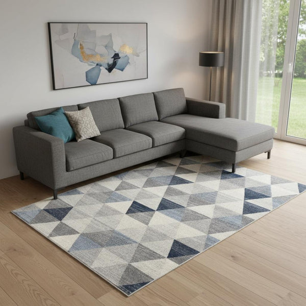 HomeRoots 2' Modern Navy Blue Geometric Diamond Runner Rug - Durable, Soft, and Stylish for Entryways 7' x 10' 390238