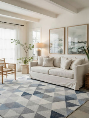 HomeRoots 2' Modern Navy Blue Geometric Diamond Runner Rug - Durable, Soft, and Stylish for Entryways 8' x 11' 390239