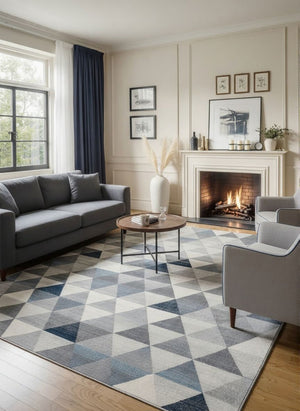 HomeRoots 2' Modern Navy Blue Geometric Diamond Runner Rug - Durable, Soft, and Stylish for Entryways 8' x 11' 390239