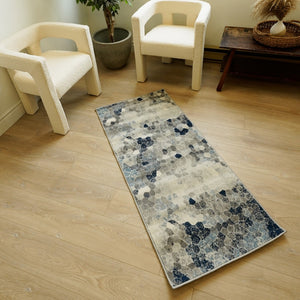 HomeRoots 2' Navy Blue Cobblestone Pattern Runner Rug - Elegant, Durable Design for High-Traffic Spaces 2' x 13' 390242