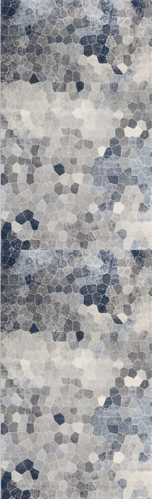 HomeRoots 2' Navy Blue Cobblestone Pattern Runner Rug - Elegant, Durable Design for High-Traffic Spaces 2' x 13' 390242