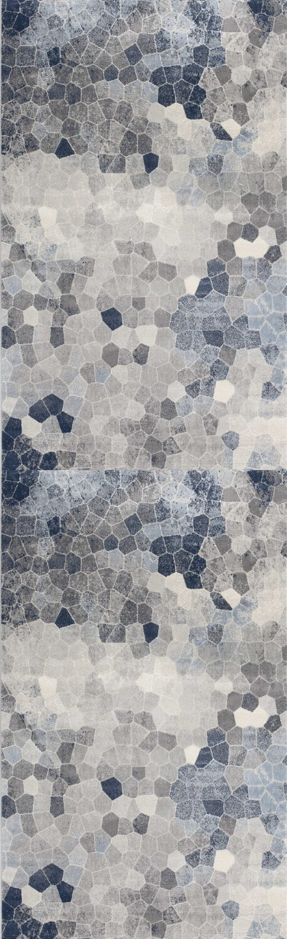 HomeRoots 2' Navy Blue Cobblestone Pattern Runner Rug - Elegant, Durable Design for High-Traffic Spaces 2' x 13' 390242