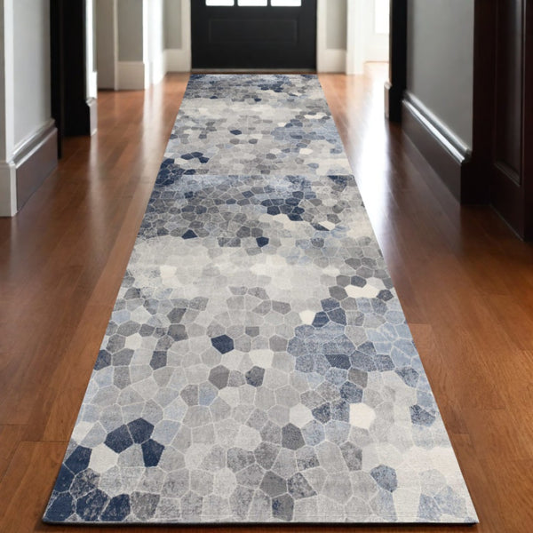 HomeRoots 2' Navy Blue Cobblestone Pattern Runner Rug - Elegant, Durable Design for High-Traffic Spaces 2' x 13' 390242