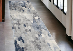 HomeRoots 2' Navy Blue Cobblestone Pattern Runner Rug - Elegant, Durable Design for High-Traffic Spaces 2' x 15' 390243