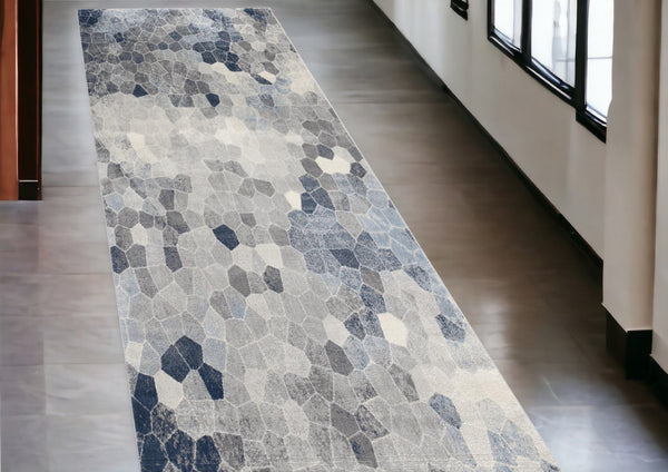 HomeRoots 2' Navy Blue Cobblestone Pattern Runner Rug - Elegant, Durable Design for High-Traffic Spaces 2' x 15' 390243