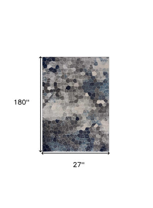 HomeRoots 2' Navy Blue Cobblestone Pattern Runner Rug - Elegant, Durable Design for High-Traffic Spaces 2' x 15' 390243