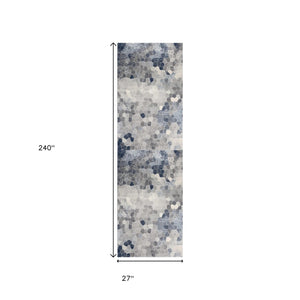 HomeRoots 2' Navy Blue Cobblestone Pattern Runner Rug - Elegant, Durable Design for High-Traffic Spaces 2'x 20' 390245