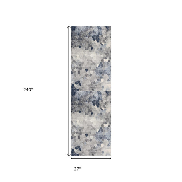 HomeRoots 2' Navy Blue Cobblestone Pattern Runner Rug - Elegant, Durable Design for High-Traffic Spaces 2'x 20' 390245
