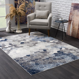 HomeRoots 2' Navy Blue Cobblestone Pattern Runner Rug - Elegant, Durable Design for High-Traffic Spaces 5' x 8' 390252