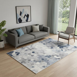 HomeRoots 2' Navy Blue Cobblestone Pattern Runner Rug - Elegant, Durable Design for High-Traffic Spaces 5' x 8' 390252