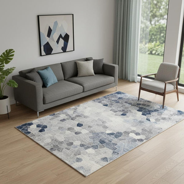 HomeRoots 2' Navy Blue Cobblestone Pattern Runner Rug - Elegant, Durable Design for High-Traffic Spaces 5' x 8' 390252